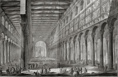 Interior da Basílica de São Paulo Fora dos Muros, Roma, de &39;As Antiguidades Romanas de GB Piranesi (1756)&39;, publicado em Paris, 1835 de Giovanni Battista Piranesi
